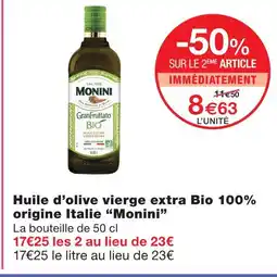 Monoprix Monini huile d’olive vierge extra bio 100% origine italie offre