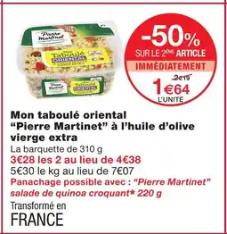Monoprix Pierre martinet mon taboulé oriental à l’huile d’olive vierge extra offre
