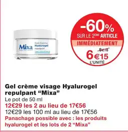 Monoprix Mixa gel crème visage hyalurogel repulpant offre