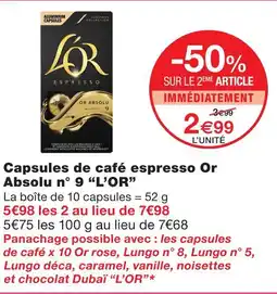 Monoprix L'or capsules de café espresso or absolu n° 9 offre