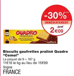 Monoprix Cemoi biscuits gaufrettes praliné quadro offre