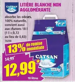 Norma Catsan litière blanche non agglomérante offre