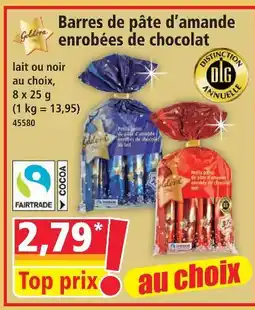 Norma Golda barres de pâte d’amande enrobées de chocolat au lait offre