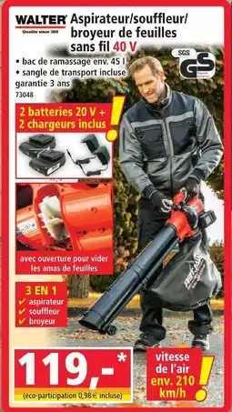 Norma Walter aspirateur/souffleur/broyeur de feuilles sans fil 40 v offre