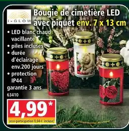 Norma I-glow bougie de cimetière led avec piquet env. 7 x 13 cm offre