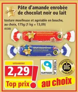 Norma Galleta pâte d'amande enrobée de chocolat noir ou lait offre