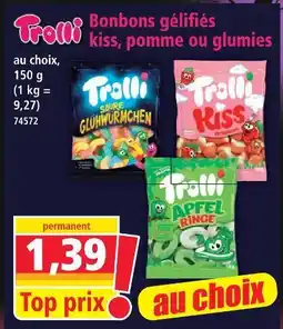 Norma Trolli bonbons gélifiés kiss, pomme ou glumies offre