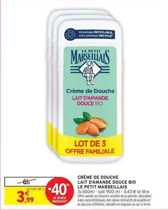 Le petit marseillais - crème de douche lait d'amande douce bio