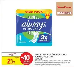 Intermarché Contact Always - serviettes hygiéniques ultra normal jour x44 offre