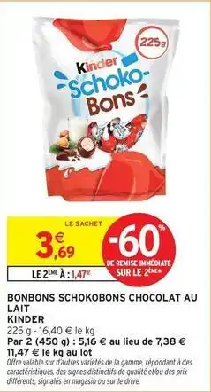 Intermarché Contact Kinder - bonbons schokobons chocolat au lait offre