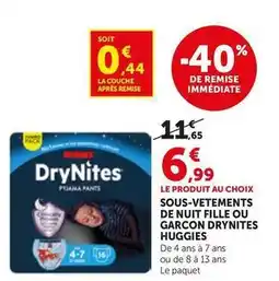 Bi1 Huggies - sous-vetements de nuit fille ou garçon drynites offre