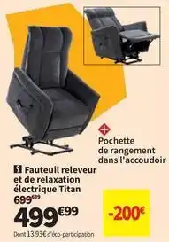 Conforama Titan - fauteuil releveur et de relaxation électrique offre