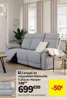 Conforama Harper - canapé de relaxation manuelle 3 places offre