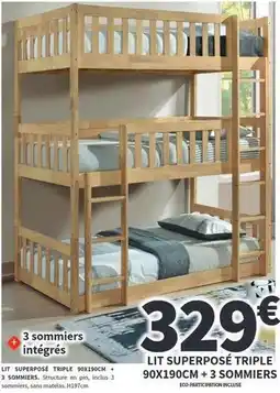 Conforama Lit superposé triple 90x190cm + 3 sommiers offre