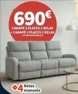 Conforama Canapé 3 places 2 relax + canapé 2 places 2 relax offre
