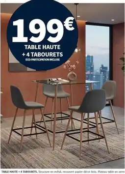 Conforama Table haute + 4 tabourets offre