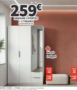 Conforama Armoire 3 portes + 2 tiroirs offre