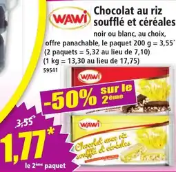 Norma WAWI Chocolat au riz soufflé et céréales offre