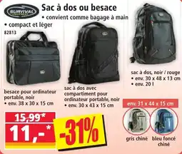 Norma SURVIVAL Sac à dos ou besace offre