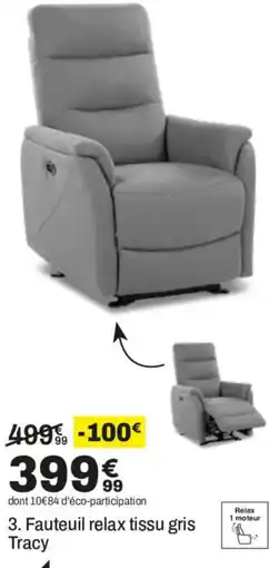 BUT Tracy Fauteuil relax tissu gris offre