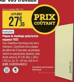Bricorama batiplac Plaque de doublage polystyrène expansé TH32 offre