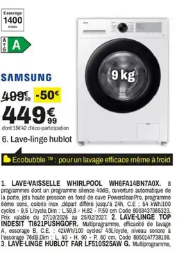BUT SAMSUNG Lave-linge hublot offre