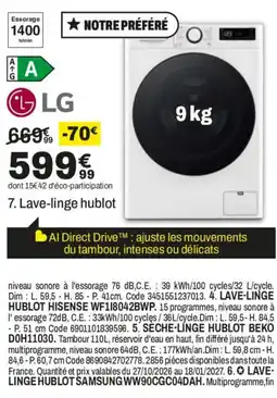 BUT LG Lave-linge hublot offre