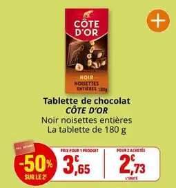 Coccinelle Supermarché CÔTE D'OR Tablettes de chocolat Noir noisettes entières offre