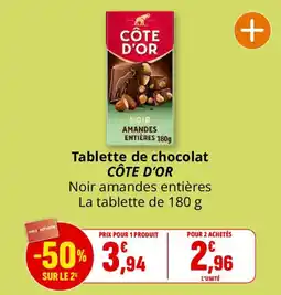 Coccinelle Supermarché CÔTE D'OR Tablettes de chocolat Noir amandes entières offre