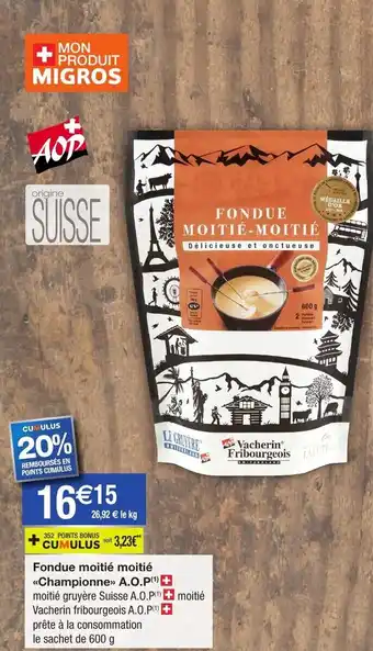 Migros Fondue moitié moitié offre