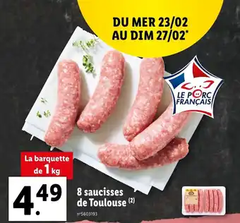 Lidl 8 Saucisses de toulouse offre