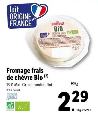 Lidl Fromage frais de chèvre bio offre