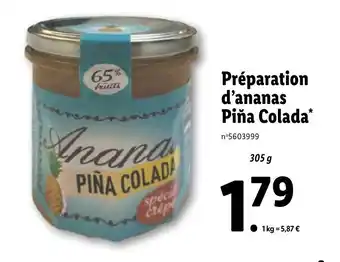 Lidl Préparation d'ananas piña colada offre