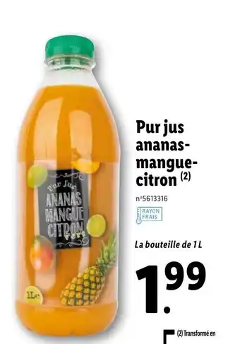 Lidl Pur jus ananas-mangue-citron offre