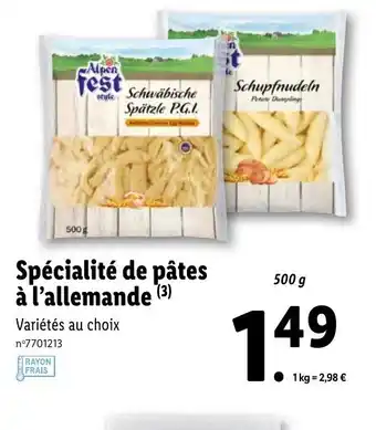Lidl Spécialité de pâtes à l'allemande offre