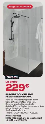 Gedimat Paroi de douche fixe réversible miranda offre