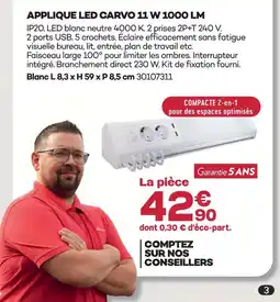 Gedimat Applique led carvo 11 w 1000 lm offre