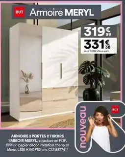 BUT Chêne - armoire 3 portes 2 tiroirs offre
