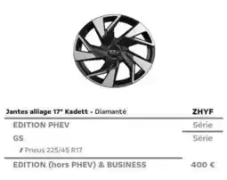 Opel Jantes alliage 17 kadett - diamante edition phev offre