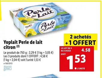 Lidl Yoplait Perle de lait citron offre