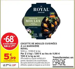Intermarché Hyper ROYAL Cocotte de moules cuisinées à la marinière offre