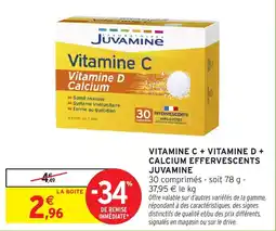 Intermarché Hyper JUVAMINE Vitamine C + Vitamine D + Calcium Effervescent offre