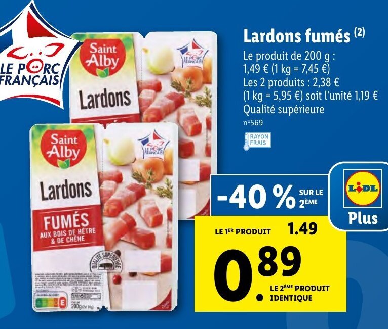 Promo Lardons fumés chez Lidl