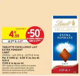 Intermarché Hyper Lindt TABLETTE EXCELLENCE LAIT EXTRA FONDANT offre