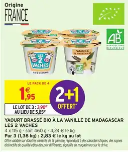 Intermarché Hyper LES 2 VACHES YAOURT BRASSÉ BIO À LA VANILLE DE MADAGASCAR offre