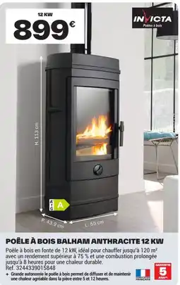 Brico Dépôt INVICTA POÊLE À BOIS BALHAM ANTHRACITE 12 KW offre