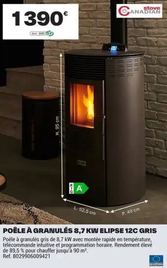 Stove Canadian Poêle à granulés 8,7 kW Ellipse 12C Gris