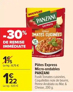 Carrefour Market PANZANI Pâtes Express Micro-ondables offre
