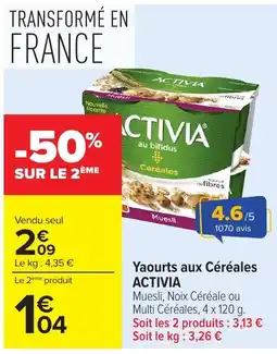 Carrefour Market ACTIVIA Yaourts aux Céréales offre
