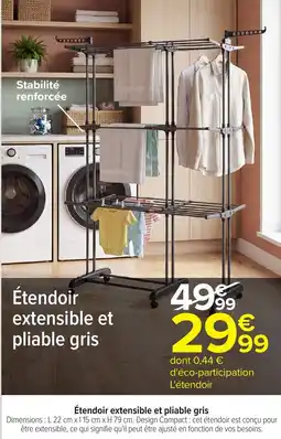 Carrefour Market Étendoir extensible et pliable gris offre